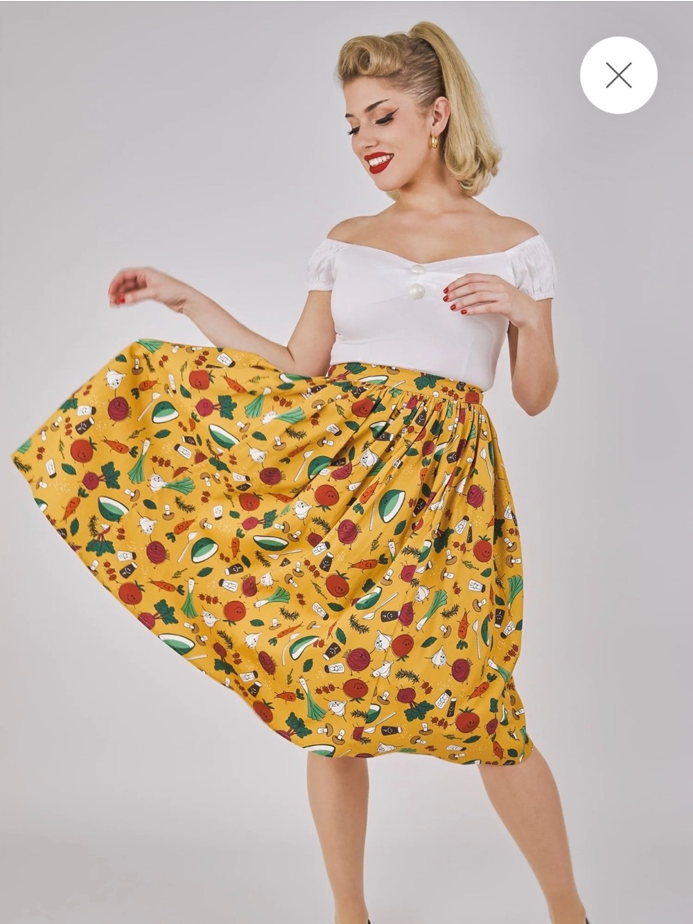 Collectif London Jasmine Veggie Party Swing Skirt 🍅🥕🍄